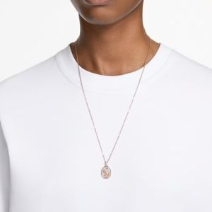Signum pendantSwan, Long, White, Rose gold-tone plated
